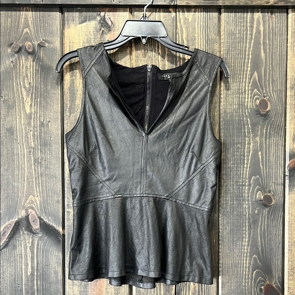 Sanctuary Black Faux Leather Peplum Top S Crop Sleeveless Festival Fairy Grunge